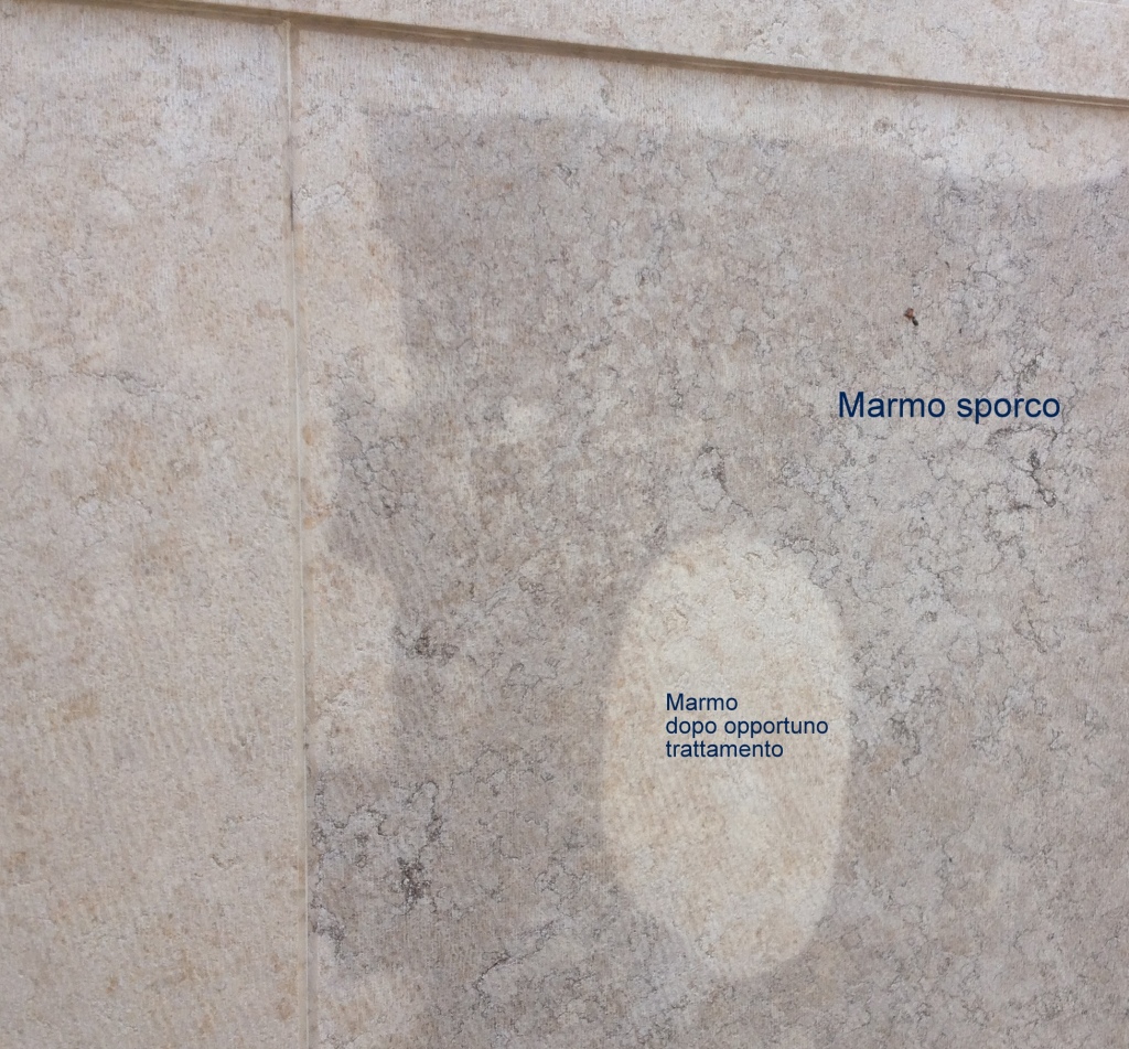 lavaggio marmo con idropulitrice prima e dopo